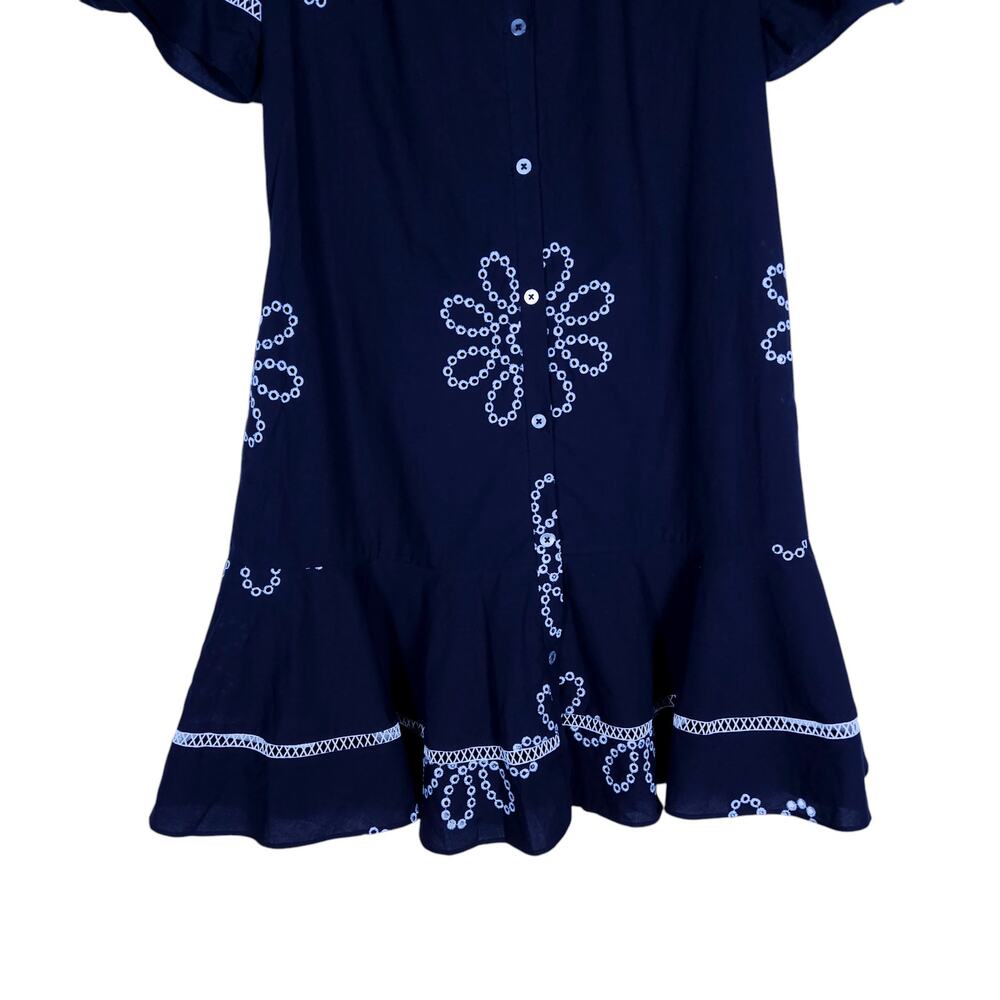 Pearl by Lela Rose Womens Dress XS Black Embroidered Ruffle Hem Boho Cottagecore - Picture 6 of 13